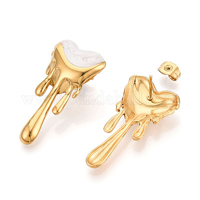 Серьги-гвоздики с эмалью из нержавеющей стали 304 в форме сердца EJEW-T047-26G-B-1