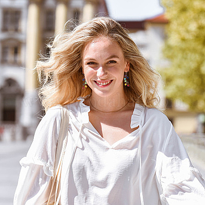 2 пара серег-подвесок с круглыми бусинами из окрашенных натуральных и синтетических смешанных драгоценных камней в 2 стилях EJEW-AN0002-78-1