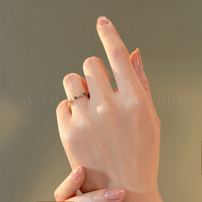 Кольца с круглыми бусинами из натурального радужного турмалина WGDC3AE-02-1