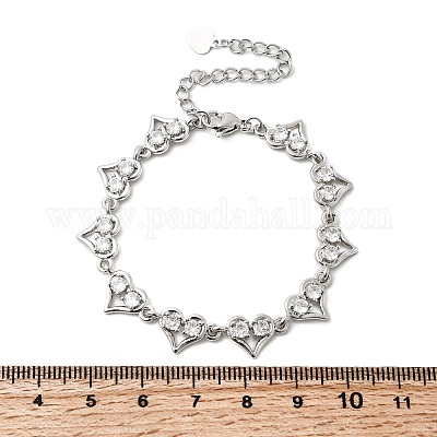 Браслеты-цепочки из латуни с микропаве из кубических цирконий в форме сердца BJEW-L715-01P-01-1