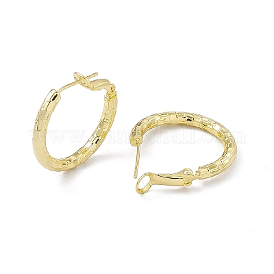 Серьги-кольца Huggie с прямоугольным узором из латуни с реечным покрытием для женщин EJEW-I277-06G-1