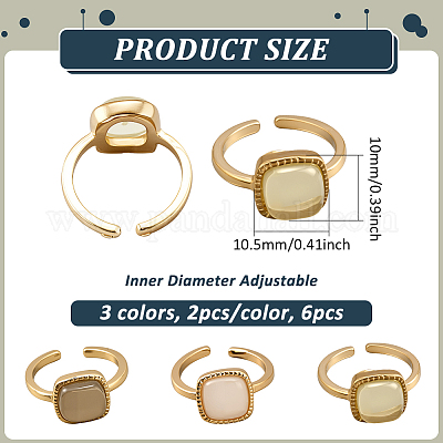 6 шт. 3-х цветные регулируемые манжетные кольца из сплава и смолы для женщин RJEW-HY0001-34-1