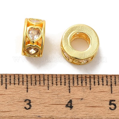 Плоские круглые с полым сердцем латунные микропаве кубические цирконии европейские бусины KK-C072-09G-1