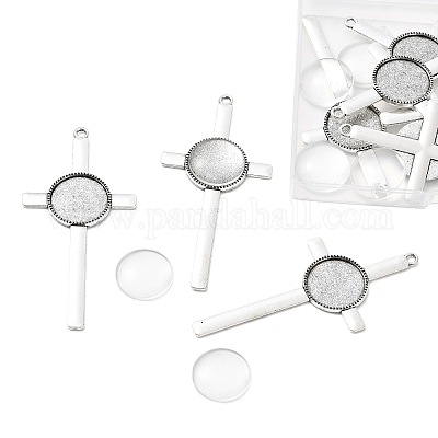 9 шт. подвеска-крест в тибетском стиле из сплава с кабошонами DIY-FS0009-48-1