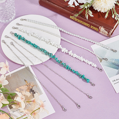 7 шт. 7 стиля синтетической бирюзы и стеклянного жемчуга и латунной цепочки AJEW-GO00036-1