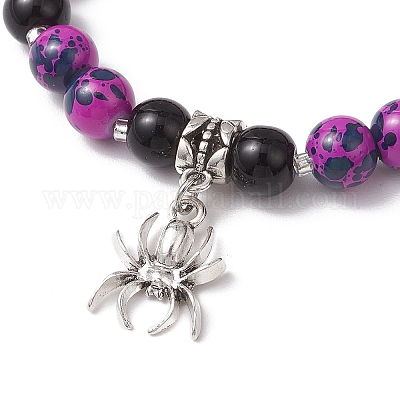 Тематика хэллоуина выпечка расписные стеклянные круглые бусины эластичные браслеты для женщин BJEW-MZ00186-02-1