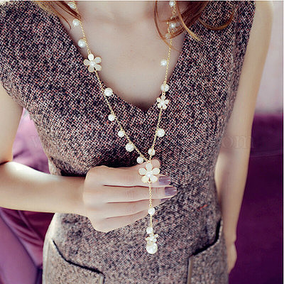 Цветочный сплав эмаль с пластиковым жемчугом подвеска y ожерелья для женщин FS-WGDF77B-01-1