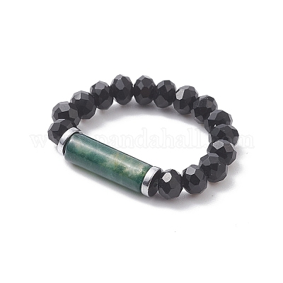 Эластичное кольцо из бисера из натуральных и синтетических смешанных драгоценных камней и стеклянной колонны для женщин RJEW-JR00563-1