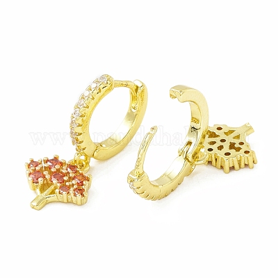 Серьги-кольца с кубическим цирконием дерево жизни EJEW-H086-03G-1