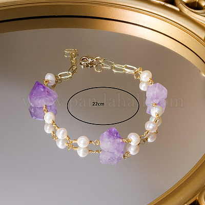 Браслеты из натуральных аметистов и пресноводного жемчуга для женщин PP0485-1