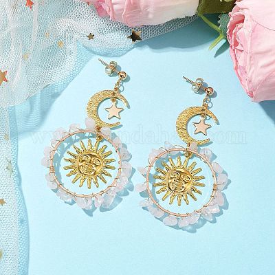 Винтажные серьги-гвоздики из натурального розового кварца EJEW-JE05807-02-1