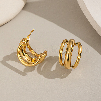 Серьги-гвоздики в форме тройной буквы С из нержавеющей стали 304 CL7574-1