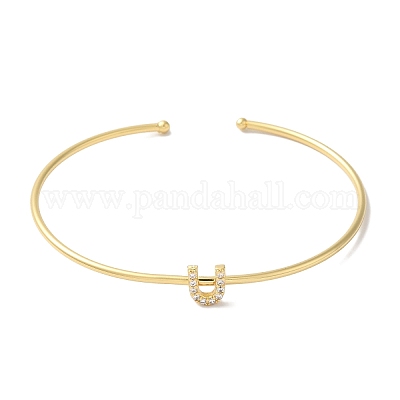 Браслеты на открытой манжете с прозрачным покрытием из латуни с микропаве и кубическим цирконием BJEW-A018-01G-U-1