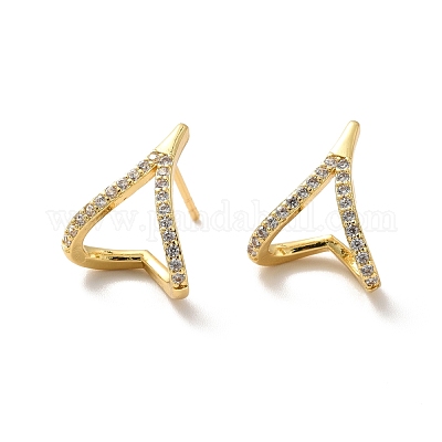 Серьги-гвоздики с сердечком из прозрачного кубического циркония EJEW-K093-17G-1