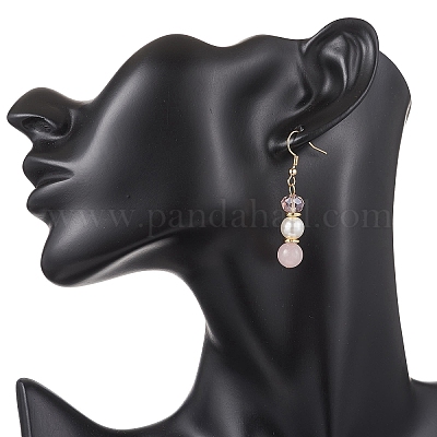 Круглые серьги с подвесками из натурального розового кварца EJEW-JE06778-02-1