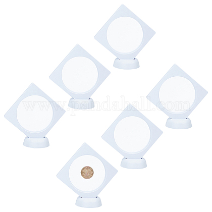 SUPERFINDINGS 6pcs 8.9cm White Plastic Display Stands 3D Floating Display Case Holder Suspension Frame with White Plastic Display Stand Base for Medals Champion Coins Stamps Medallions Jewelry ODIS-FH0001-03A-1