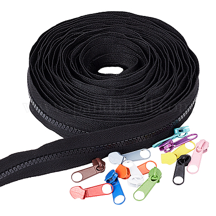 BENECREAT 6.6 Yard/6m Black Nylon Resin Zippers #5 Nylon Coil Zippers with 12 Colors Zinc Alloy Zipper Puller for Instant Replacement Zipper Repair Tailor Clothes Sewing Craft FIND-BC0001-25-1