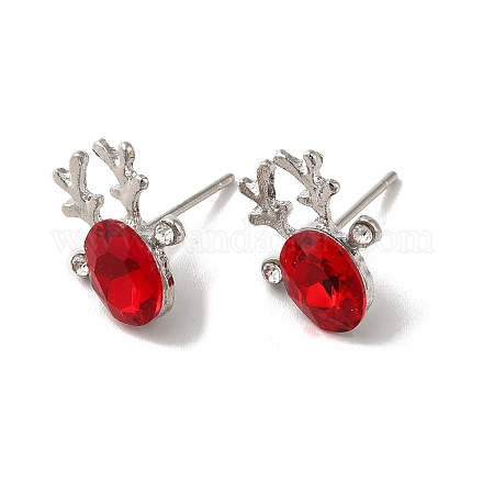 Christmas Deer Head Alloy Glass Stud Earrings for Women EJEW-E284-02P-1