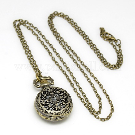 Alliage plat rond montre de poche collier pendentif en quartz X-WACH-N011-33-1