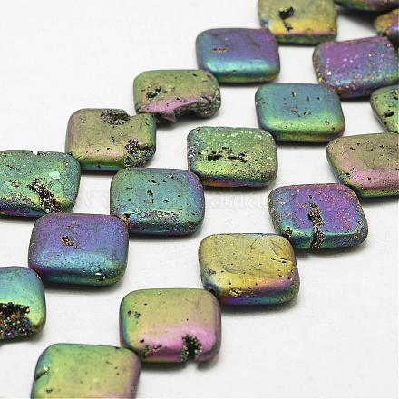 Fili di perline di cristallo geode druzy elettrolitico placcato G-N0252-30x30mm-01-1