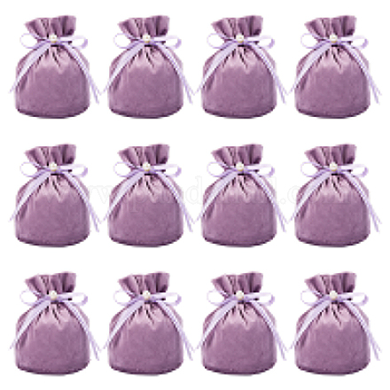 Nbeadsベルベットジュエリーバッグ、巾着＆プラスチックイミテーションパール  ベルベット布ギフトポーチ  紫色のメディア  13.2x14x0.4cm TP-NB0001-20E-1