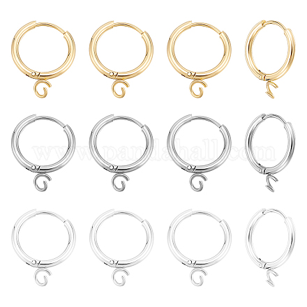 12 шт. 3 цвета 201 нержавеющая сталь фурнитура для сережек-колец STAS-UN0057-49-1
