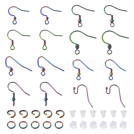 Kissitty 80 Stück Regenbogenfarben-Ionenplattierung (IP) 304 französische Ohrringhaken aus Edelstahl DIY-KS0001-29-1
