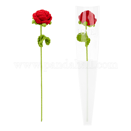 FINGERINSPIRE 2pcs Handmade Knitted Rose Flower with Package Bag Artificial Knitted Flowers Crochet Rose Handmade Single Red Roses for Wife/Girlfriend/Lovers AJEW-WH0013-51-1