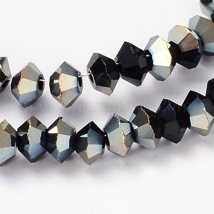 Half Plated Faceted Bicone Glass Bead Strands EGLA-J102-HP04-1