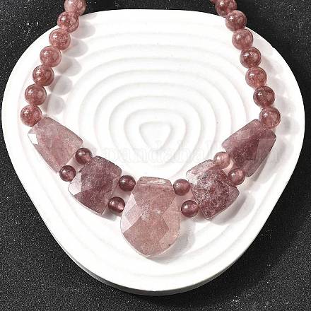 Натуральный клубничный кварц ограненный нагрудник градуированные бусины ожерелья для женщин NJEW-B128-01L-1