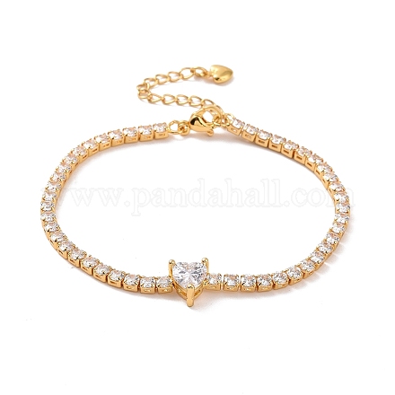 Clear Cubic Zirconia Tennis Bracelet with Heart BJEW-E015-03G-1
