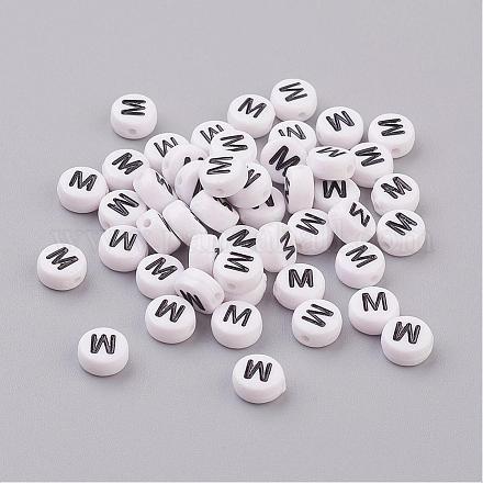 Flat Round with Letter M Acrylic Beads X-PL37C9070-M-1