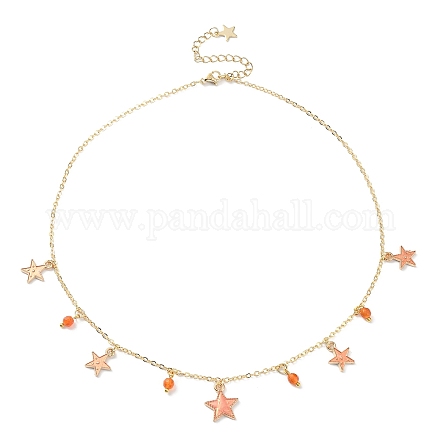 Natural Agate Round & Alloy Enamel Star Charms Bib Necklace with 304 Stainless Steel Chains NJEW-JN04404-01-1