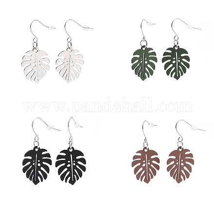 4 paires de boucles d'oreilles en alliage de 4 couleurs avec feuilles tropicales en émail EJEW-JE05105-1