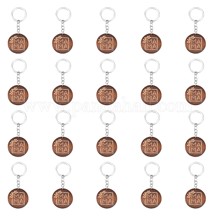 Chgcraft 20 pièces mamans- porte-clés en bois gravé porte-clés pendentif rond plat en bois gravé avec fer trouver porte-clés accessoire pour cadeau de fête des mères FIND-WH0150-17-1