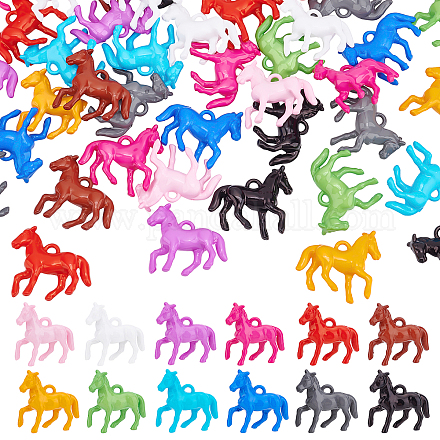 Pandahall 48pcs Opaque Acrylic Pendants 12 Colors Little Horse Animal Resin Charms Horsemanship Pendants Colorful Craft Beads for DIY Keychains Bracelet Necklace Jewelry Making TACR-PH0001-47-1