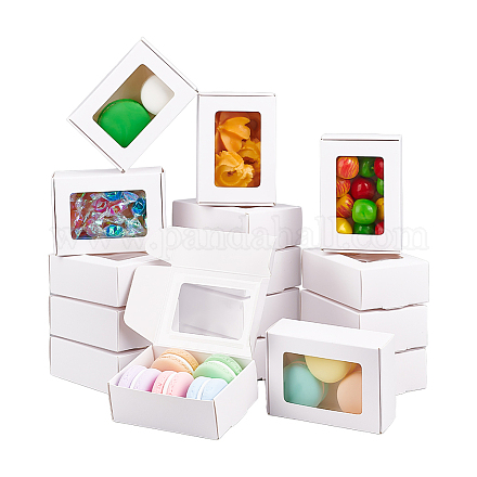 紙菓子箱  ベーカリーボックス  PVCクリアウィンドウ付き  パーティーのために  結婚式  ベビーシャワー  長方形  ホワイト  8.7x6.2x3cm CON-BC0006-58-1