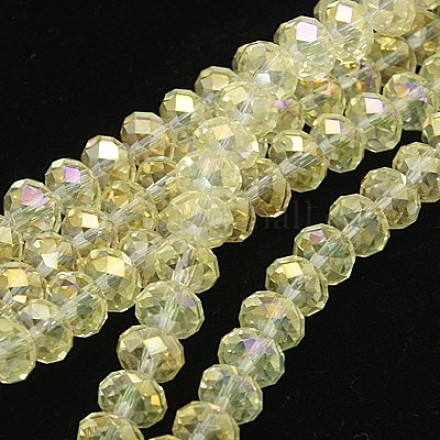 Perlas de rondelle facetado de vidrio electrochapa hebras X-EGLA-D020-6x4mm-70-1