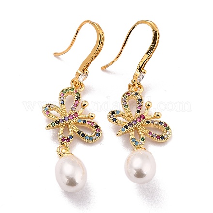 Farfalla con perle di imitazione di perle scintillanti orecchini pendenti con zirconi cubici per lei ZIRC-C025-31G-1