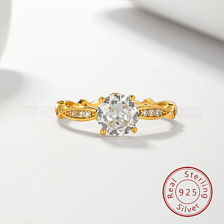 クリアキュービックジルコニアダイヤモンドフィンガーリング  スターリングシルバーの指輪925個  ゴールドカラー  usサイズ7（17.3mm） MS4914-2-1