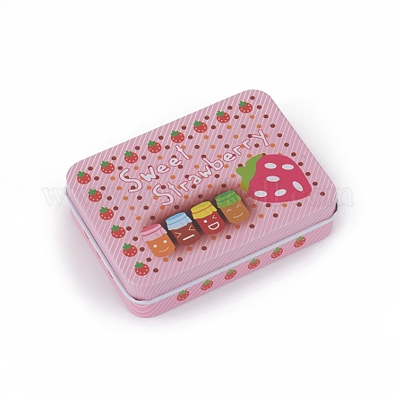 ブリキ収納ボックス  アクセサリー箱  DIYキャンドル用  乾燥貯蔵  スパイス  お茶  キャンディ  パーティーの好意  甘いイチゴの長方形  ピンク  9.6x7x2.2cm CON-G005-B06-1