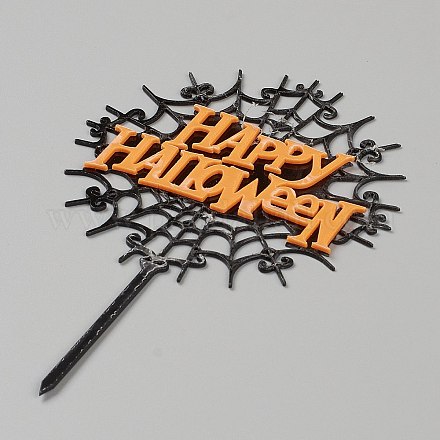 Tela de araña de acrílico y decoración de tarjetas de inserción de pastel de palabra de halloween X-DIY-H109-02-1