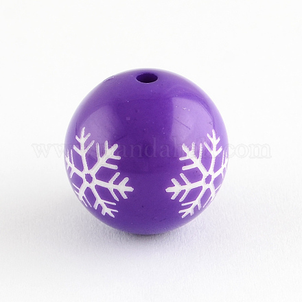 丸いアクリルスノーフレーク模様ビーズ  クリスマスの装飾品  青紫色  18mm  穴：2mm SACR-S196-18mm-02-1