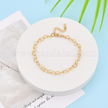 Латунные браслеты-цепочки в форме сердца для женщин BJEW-N032-08B-G-1