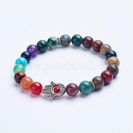 Bracelets extensibles avec perles en agate indien naturelle BJEW-P072-F03-1