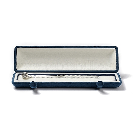 長方形のベルベットのネックレスボックス  ジュエリーペンダントネックレスギフトケース鉄スナップボタン付き  マリンブルー  23.4x6.1x3.35cm VBOX-C001-05A-1