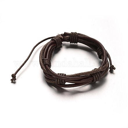 Cuero trenzado del cordón ajustable pulseras de varias vueltas BJEW-M169-05-1