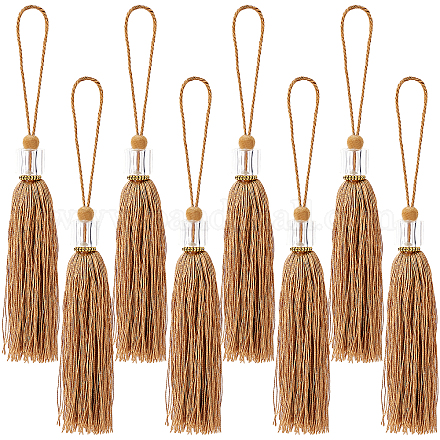 GORGECRAFT 8PCS Large Tassel Key Colorful Handmade Silky Floss Tiny Craft Tassels with Transparent Cube Beads for DIY Craft Accessory Home Decoration(Tan) AJEW-GF0004-66B-1