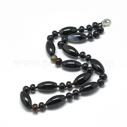 Natürliche schwarze Achat Perlenketten NJEW-S388-02-1