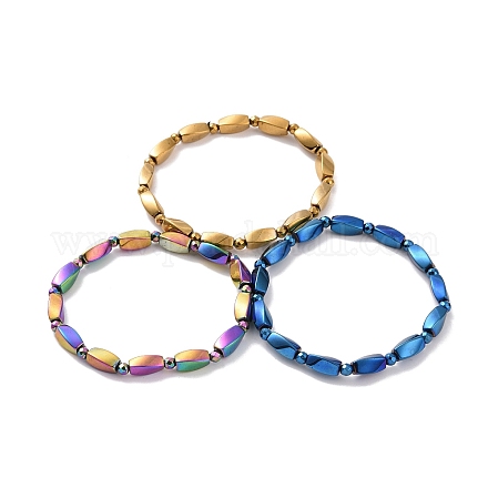Synthetic Hematite Twist Rectangle Beaded Stretch Bracelet for Men Women G-C006-10-1